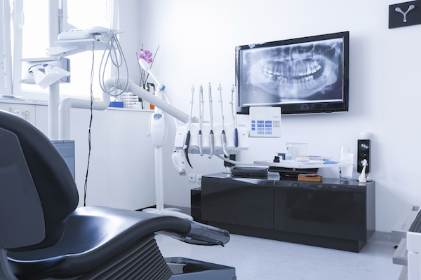 Dentist's chair with x-ray picture