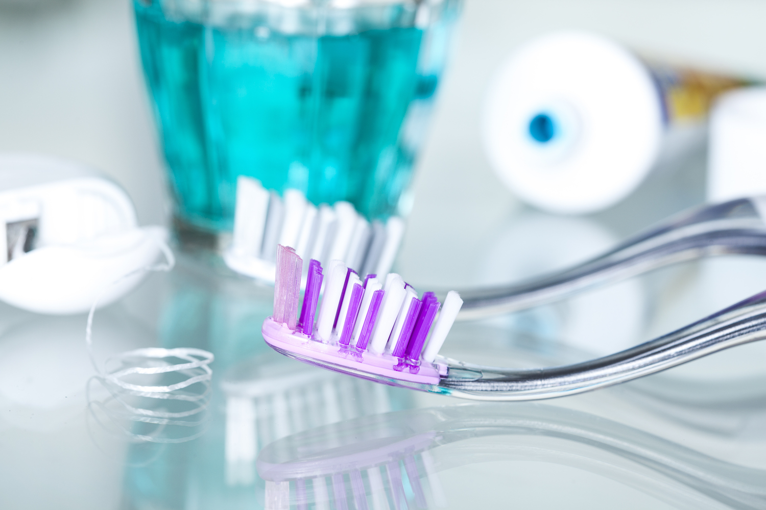 Closeup view dental health care objects
