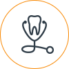 Tooth icon with dental tool symbol, representing dentistry or oral care services.