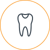 Tooth icon in circular orange outline representing dental care or dentistry services