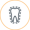 Tooth icon with dotted outline in circular frame representing dental care or oral health services.
