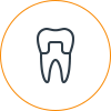 Tooth icon in orange circle representing dental care services for Cooper family.