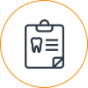 Clipboard with dental tooth icon and checklist document in circular frame