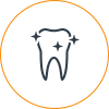 Tooth icon with arrows pointing outward, representing dental care or tooth strength