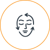 Simple line drawing of a face with closed eyes within an orange circle border.