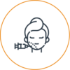 Simple line icon illustration of a person's face with closed eyes and a syringe needle beside their cheek.