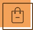 Shopping bag icon on orange square background, representing retail or shopping functionality.