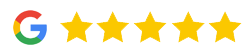 Google logo with five gold stars indicating a perfect rating or review.