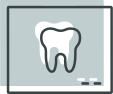 White tooth icon displayed on gray background square
